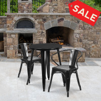Flash Furniture CH-51080TH-2-18ARM-BK-GG 24" Round Metal Table Set with Arm Chairs in Black